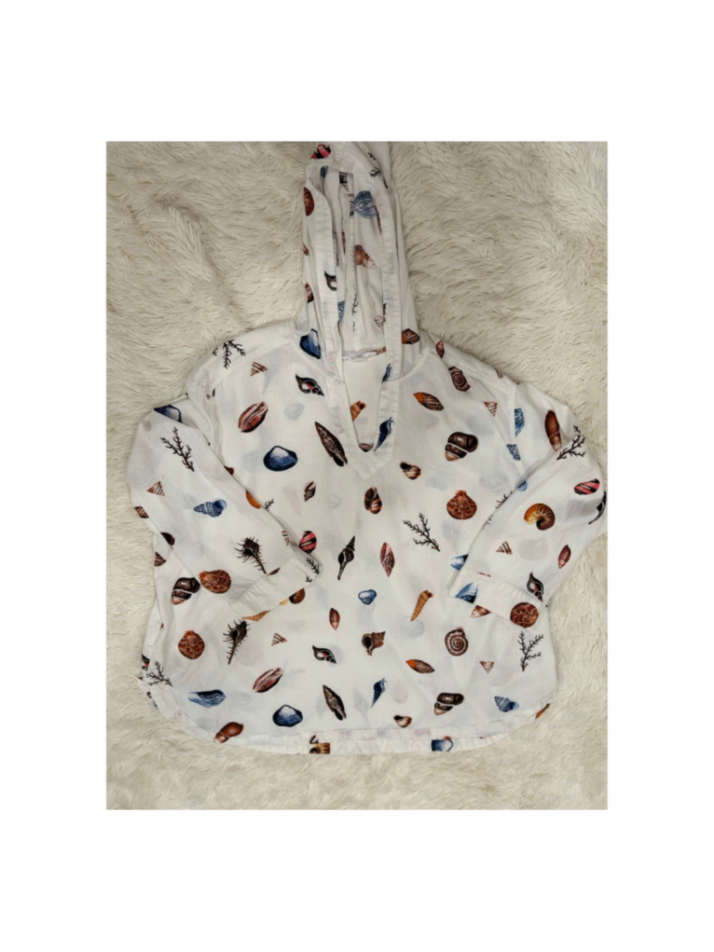 Women's Jane + Delancey Seashell Print Hoodie, White, 3X EUC